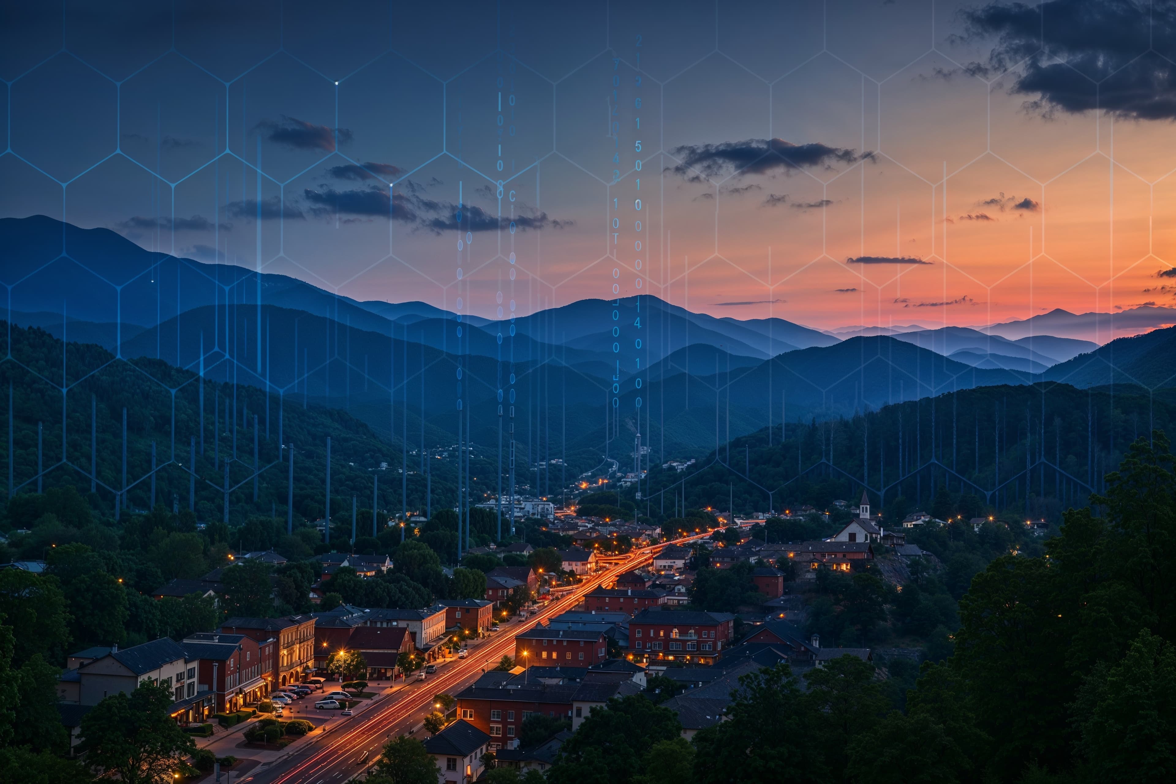 Mountain town in East Tennessee at dusk